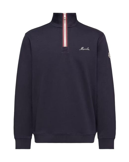 Moncler Blue Logo Embroidered Polo-Neck Sweatshirt for men