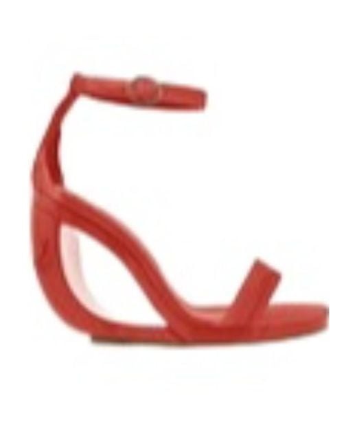 Manolo Blahnik Red Open-Toed Buckles, Shaped Heel Sandals