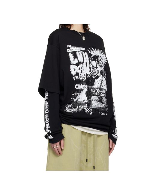 Lu'u Dan Black Double Deck Crew Neck T-Shirt for men