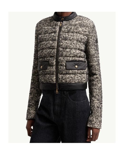 Moncler Gray Wool Alpaca Blend Padded Zip-Up Cardigan