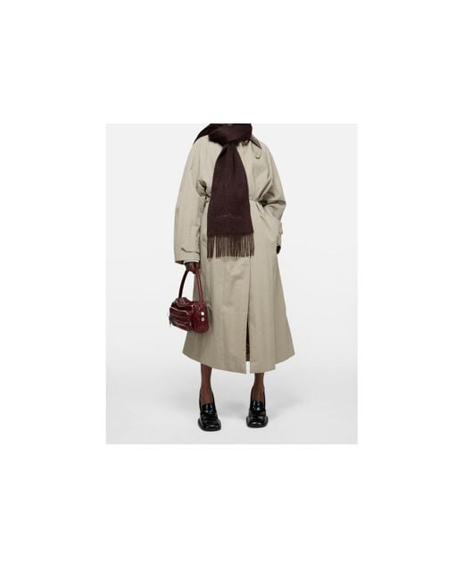 Acne Brown Logo Detail Fringed Scarf