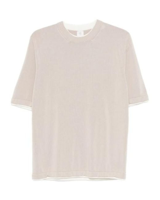 Eleventy White Round Neck Trim Sweater for men