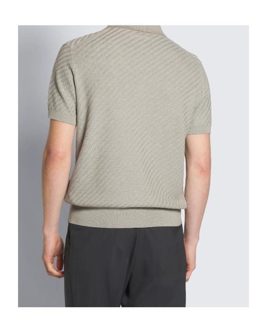 Brioni Gray Woven Pattern Knitted Polo Shirt for men
