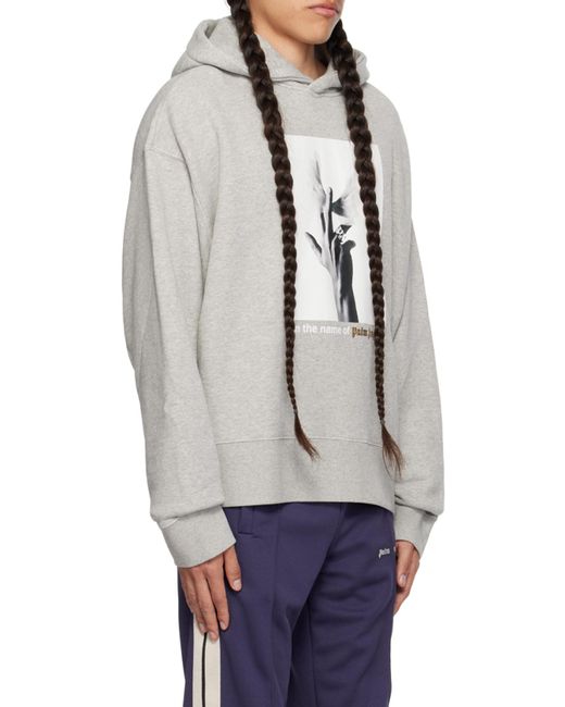 Palm Angels Gray Photograph-Print Cotton Hoodie for men