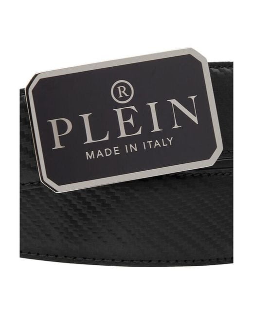 Philipp Plein White Logo-Plaque Textured Belt for men