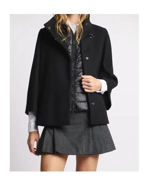 Fay Black Cape Wool Blend Coat
