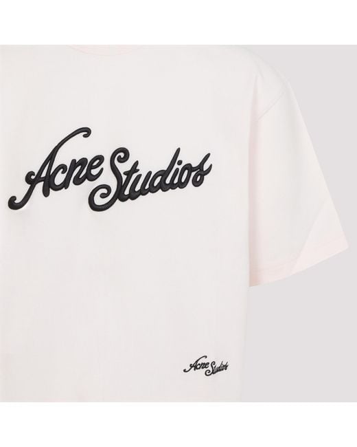 Acne Pink Logo Embroidered T-Shirt for men
