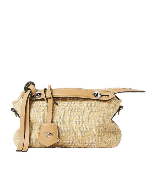 Fendi Natural Jacquard Fabric Mini-Bag With Raffia Ff
