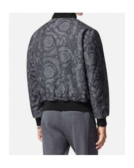 Versace Gray Reversible Logo-Embroidered Bomber Jacket for men