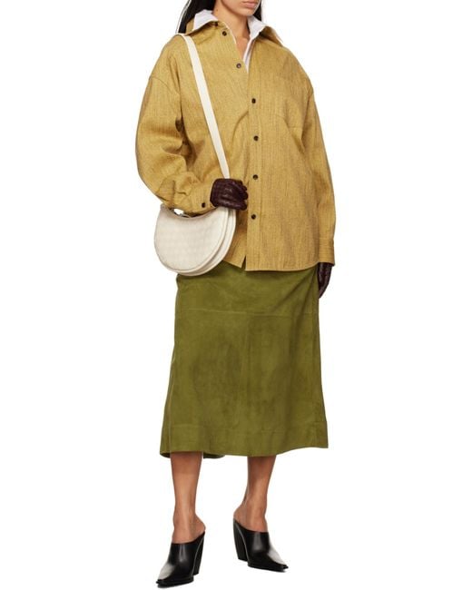 Bottega Veneta Yellow Leather Midi Skirt