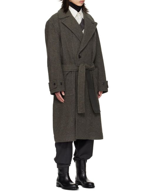 Lemaire Gray Straight Hem Belted Coat for men