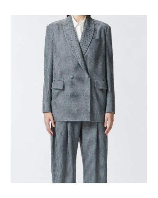 Pinko Blue Embellished Double-Breasted Oversized Blazer