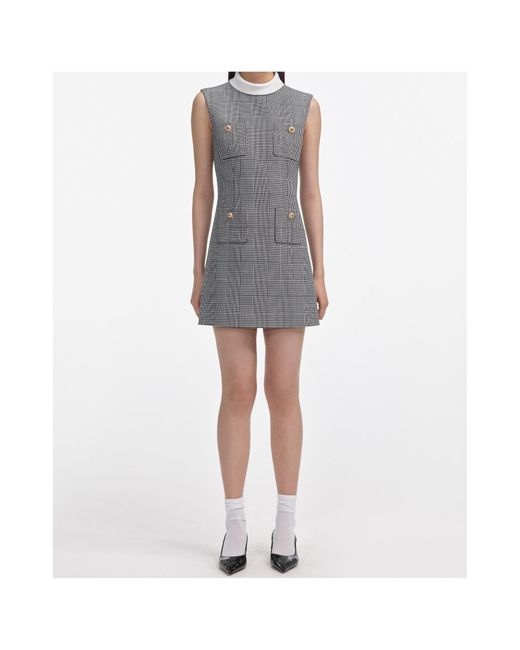 Self-Portrait Gray Sleeveless Prince Of Wales Check Mini Dress