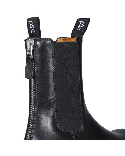 R13 Black Logo Zipper Boots