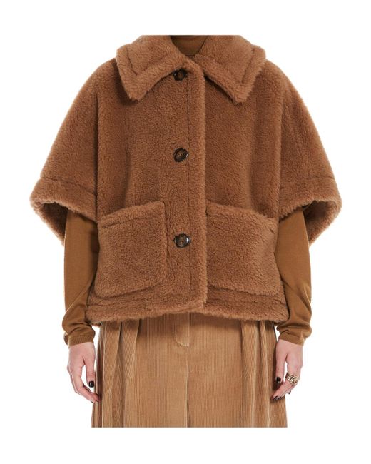 Max Mara Brown Teddy Fabric Short Cape
