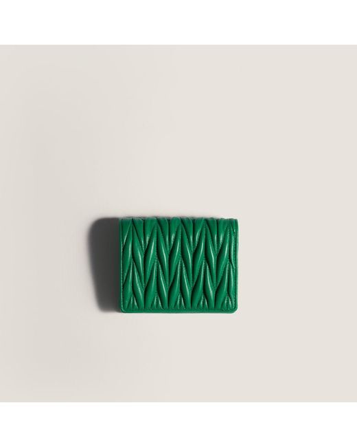Miu Miu Green Small Matelassé Nappa Leather Wallet