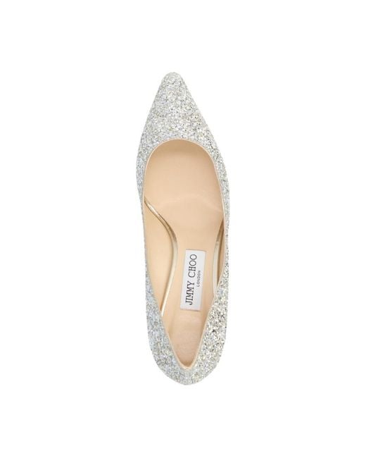 Jimmy Choo White Romy 85 Glitter Pumps