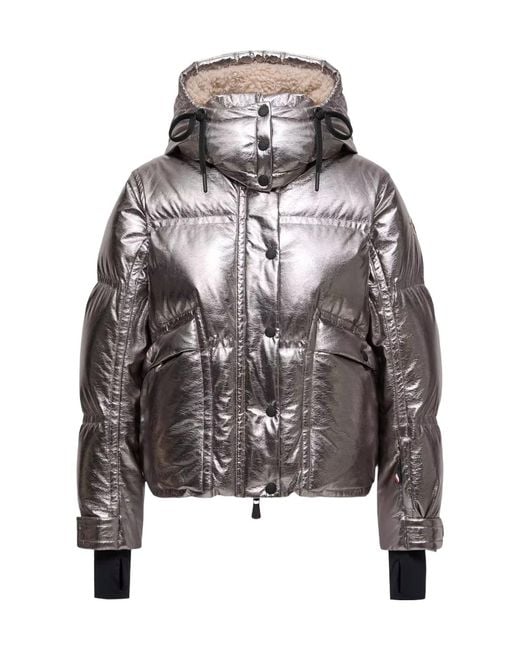 Moncler Gray Grenoble Metallic Hooded Down Ski Jacket