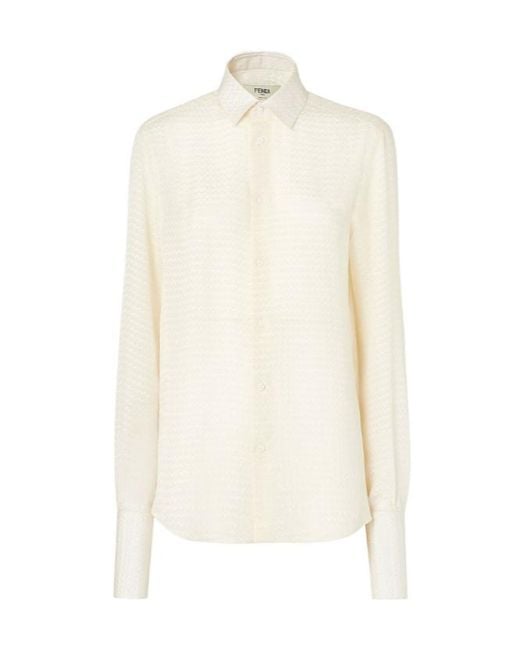 Fendi White Ivory Silk Jacquard Shirt