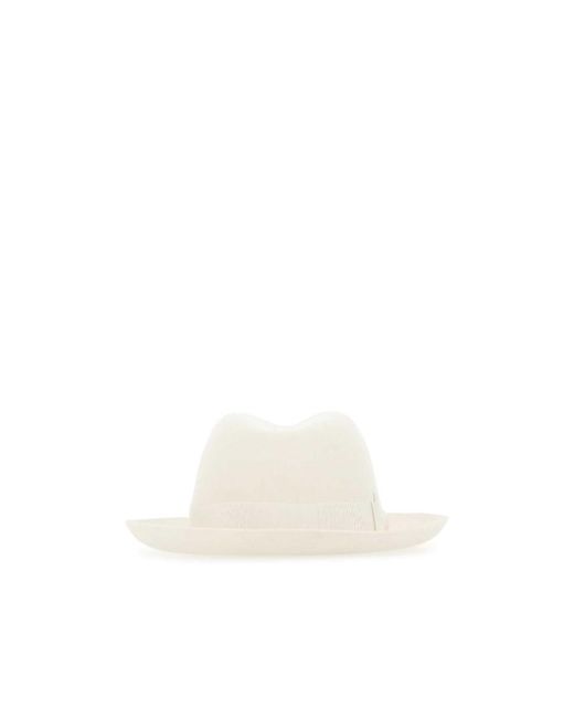 Borsalino White Ribbon-Trimmed Wide-Brim Fedora Hat