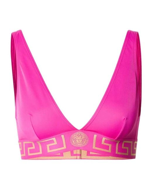 Versace Pink Greca-Border Bikini Top