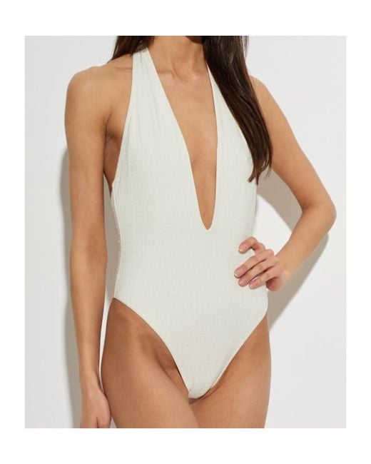 Balmain White V-Neck Swimsuit