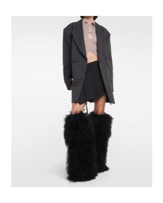Paris Texas Black Shearling Fur Boots