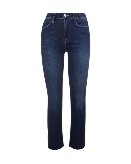FRAME Blue High Waist Straight Jeans