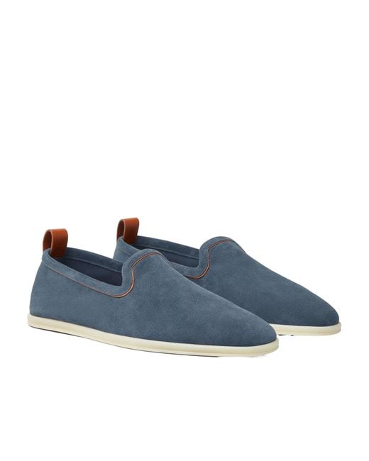 Loro Piana Blue Venice Suede Loafers for men