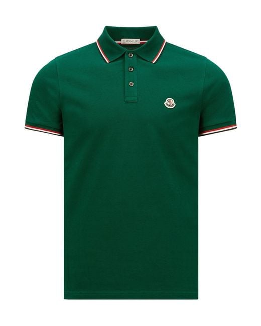 Moncler Green Logo Patch Short-Sleeved Polo Shirt for men