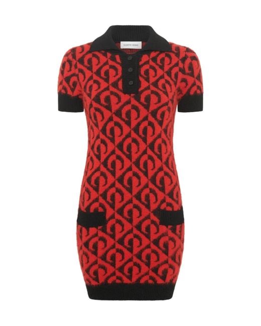 MARINE SERRE Red Moon Lozenge-Knit Polo Dress