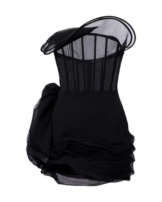 Magda Butrym Black Floral-Appliqué Tulle Corset Dress