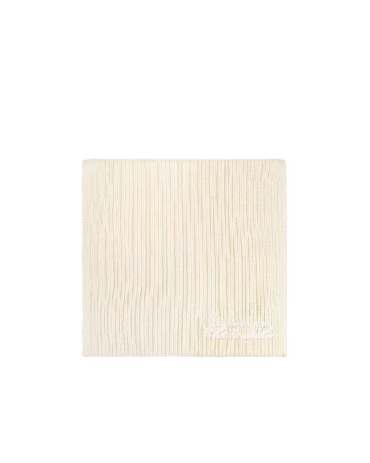 Versace Natural Logo-Embroidered Ribbed Scarf