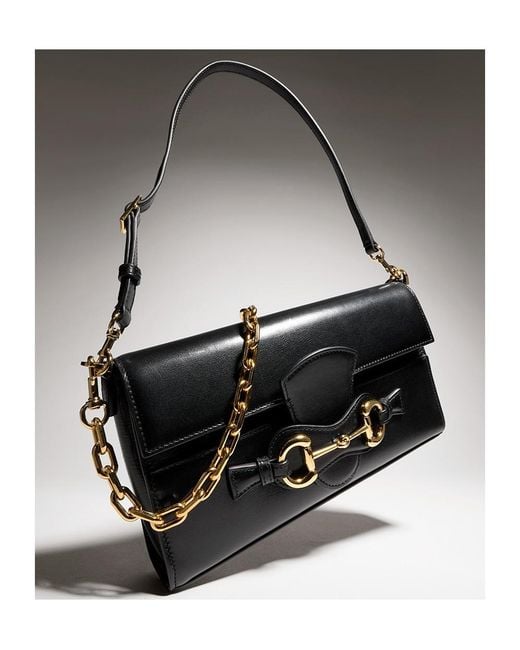 Gucci Black Horsebit Ristretto Medium Shoulder Bag