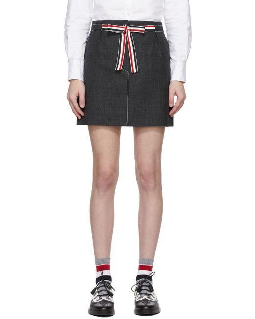 Thom Browne Black 2Ply Fresco Tie Waist Mini Sack Skirt