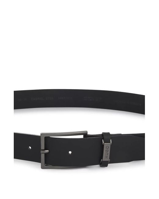 Boss Black Leather Belt With Logo Plaque Buckle for men