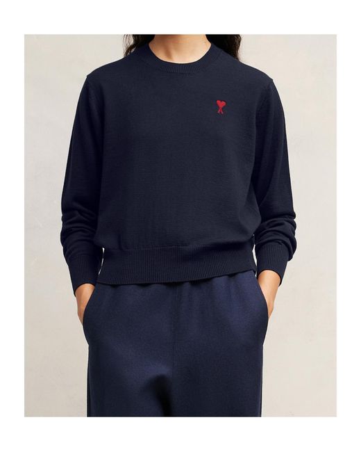 AMI Blue Ami De Coeur Logo Embroidered Knit Jumper