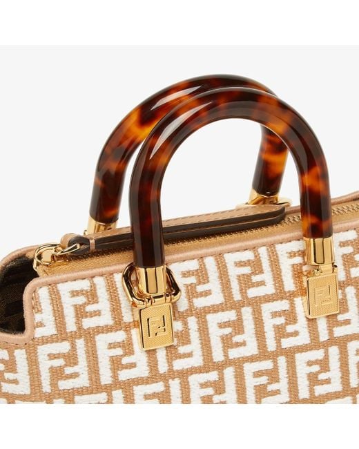 Fendi Metallic Small Raffia Boston Bag With A Tapestry Fabric Ff Motif