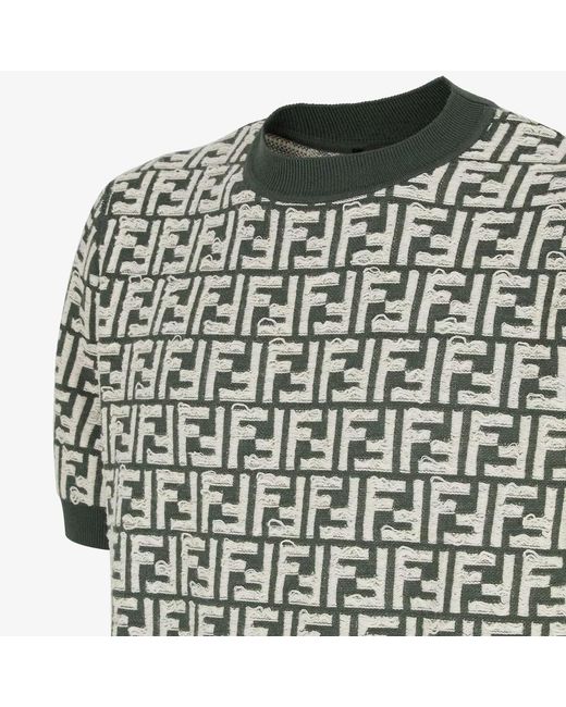 Fendi Black Ff Motif Fringed-Effect Short Sleeved Jumper for men