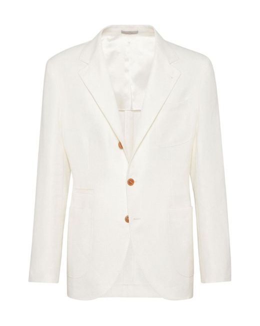 Brunello Cucinelli White Single-Breasted Tailored Blazer for men