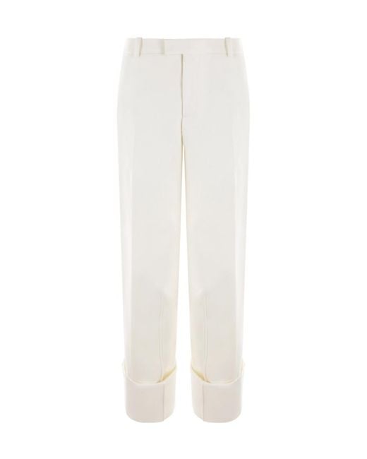 Bottega Veneta White Straight-Leg Turn Up Hem Trousers