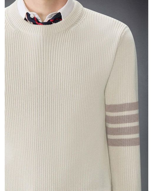 Thom Browne White Bar Knitted Jumper for men