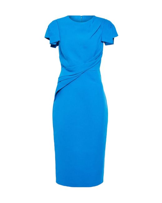 Roland Mouret Blue Gathered Midi Dress