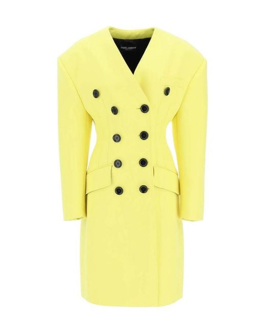 Dolce & Gabbana Yellow Double-Breasted Drop-Shoulder Coat