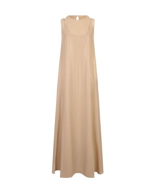 Peserico Natural Sleeveless Hammered Satin Dress