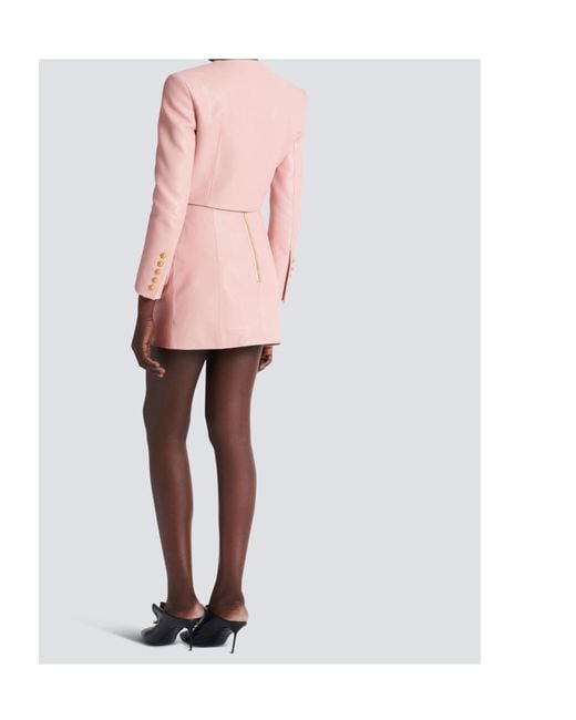 Balmain Pink Buttoned Mini Leather Skirt