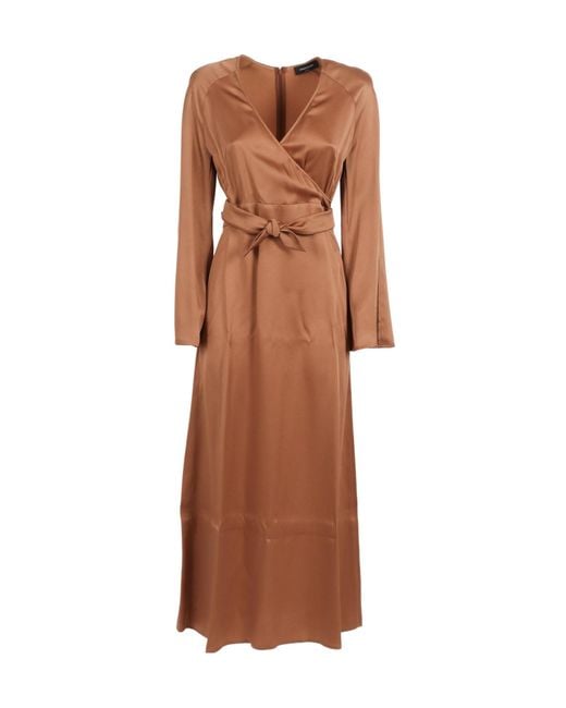 Fabiana Filippi Brown Wrap V-Neck Maxi Dress