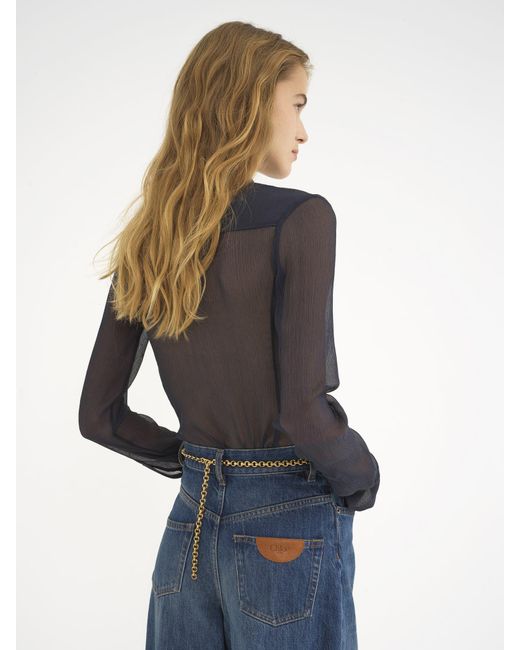 Chloé Blue Chloé Slim-Fit Collarless Blouse