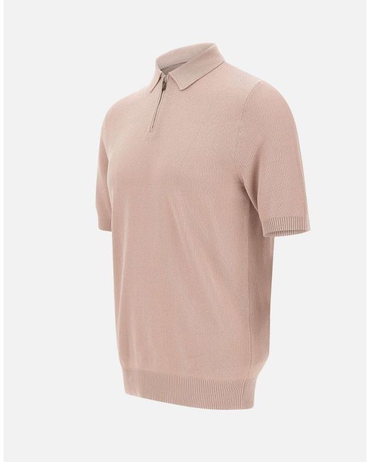 Eleventy Pink Half-Zip Knitted Polo Shirt for men