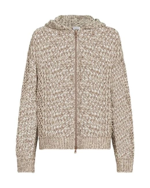 Brunello Cucinelli Multicolor Open-Knit Zip Hooded Sweater